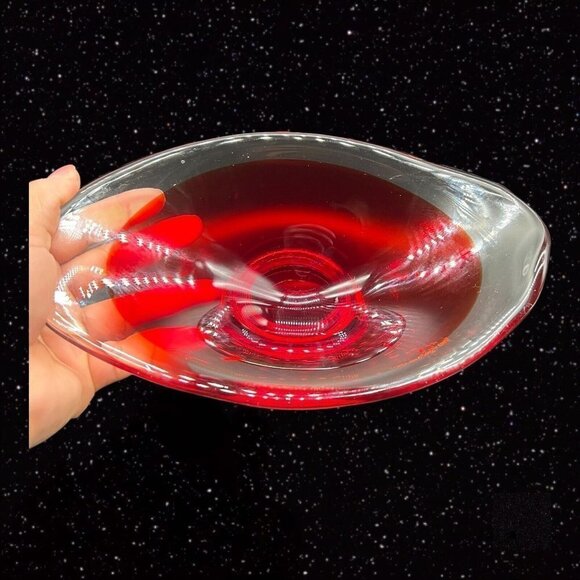 Sommerso Art Glass Bowl Centerpiece Red Clear Dish 9.5”W 3”T - Picture 7 of 10